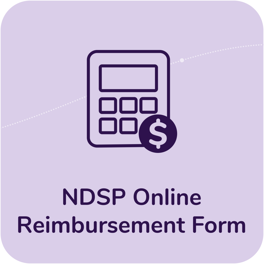 An icon of a calculator with the text NDSP Online Reimbursement Form written under it