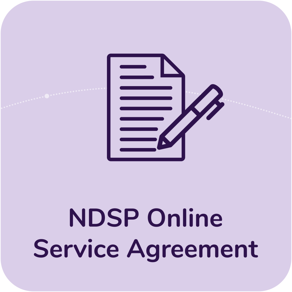 An icon of a dcument with a pen with the text NDSP Online Service Agreement written under it