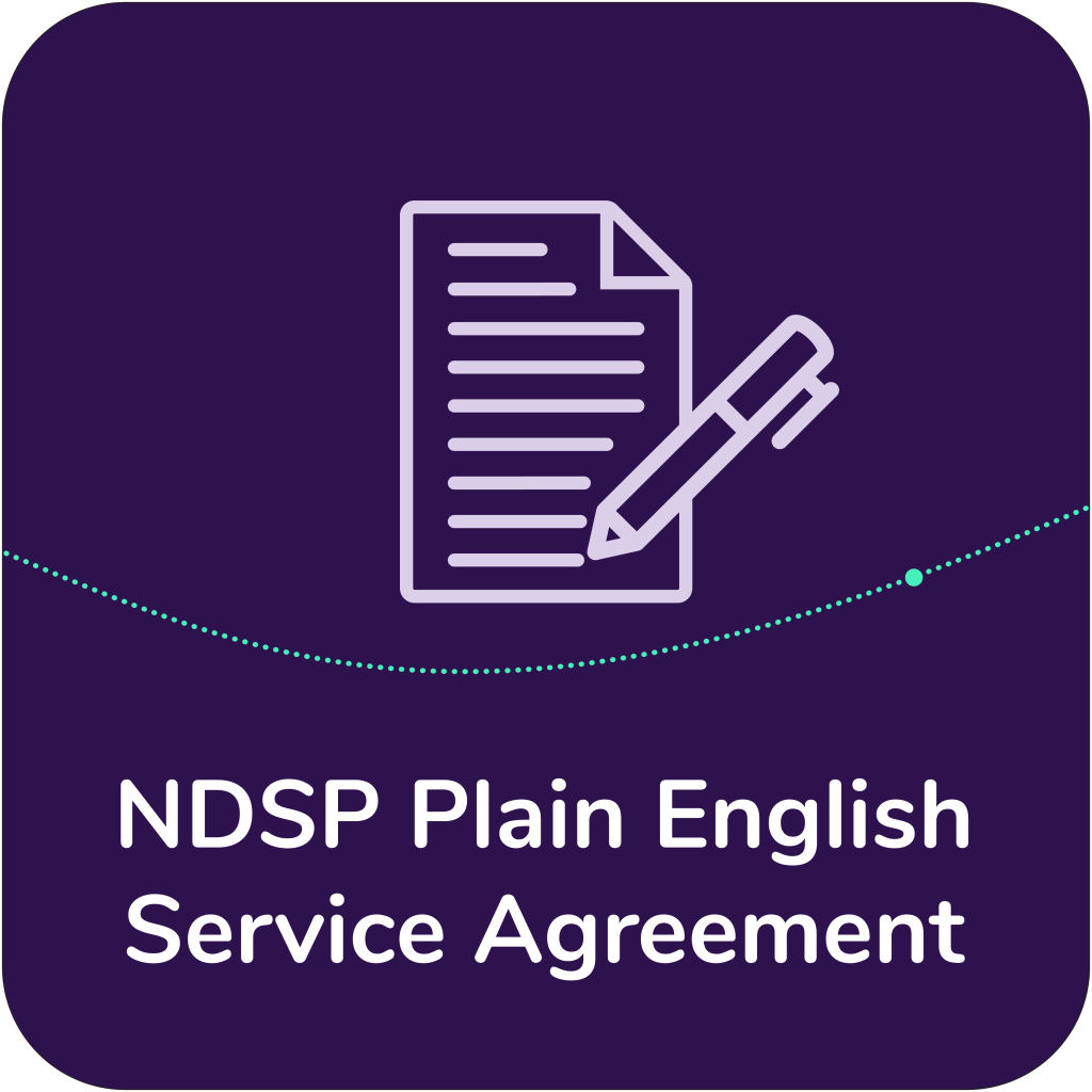 An icon of a document and pen with the text NDSP Plain English Service Agreement written under it
